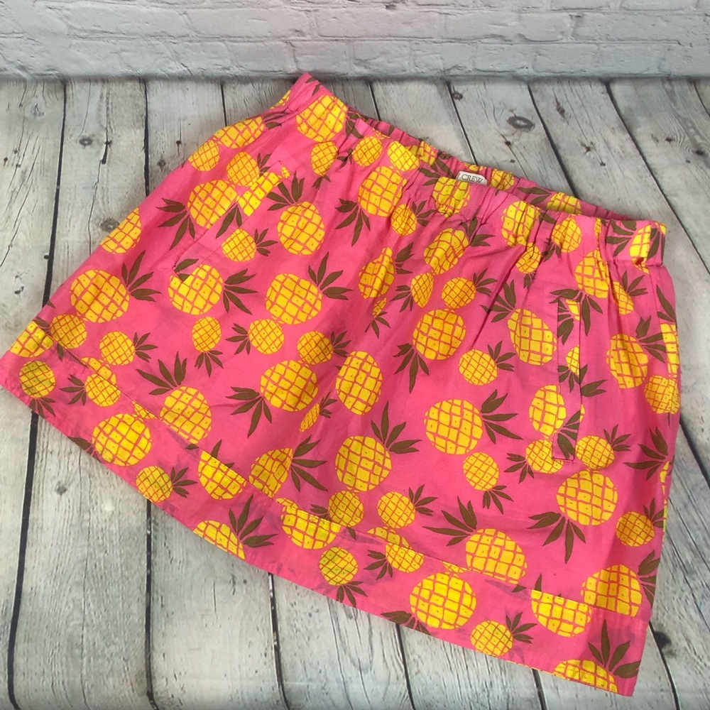 J. Crew Pineapple Mini Skirt Cotton Pink Yellow Women’s Small Elastic Waist